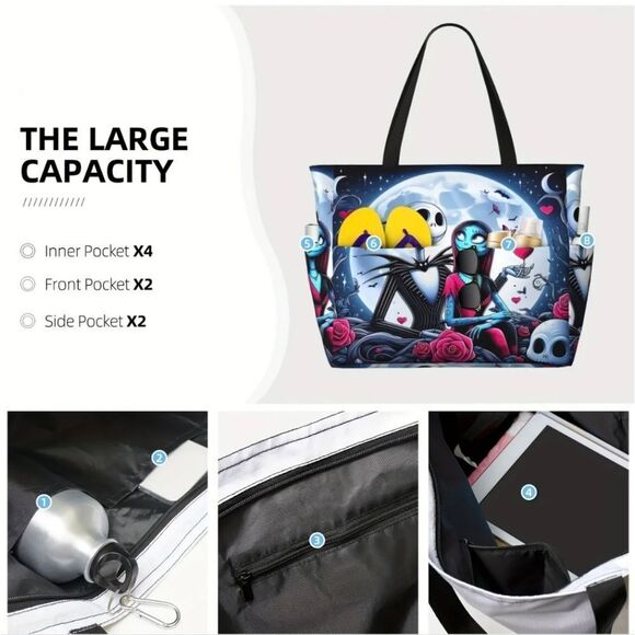 Nightmare Before Christmas Jack Sally Traveling Large Capacity Tote Bag - Picture 3 of 9
